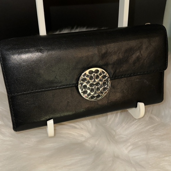 Coach Alexandra Slim Envelope Wallet Black Leather w Signature CC Silver Clasp - Picture 3 of 10